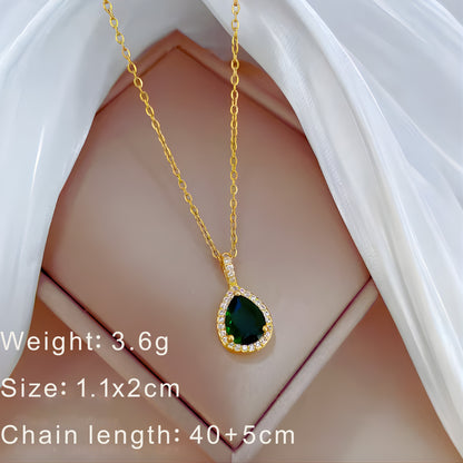 Green Stone Pendant Necklace – Minimalist Gold Color Chain, Dainty Everyday Jewelry Gift for Women