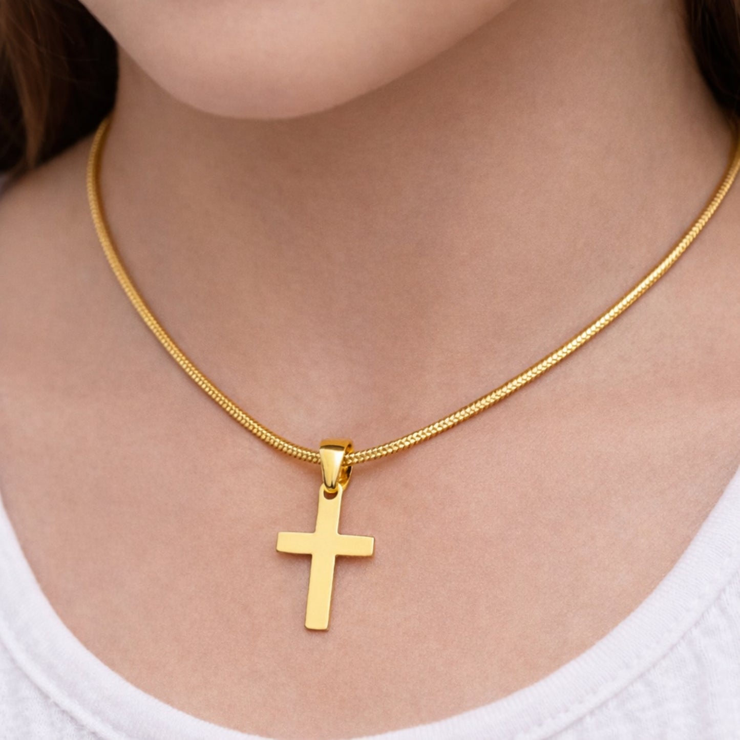 Minimalist Gold Color Cross Necklace – Dainty Christian Pendant, Everyday Faith Jewelry Gift