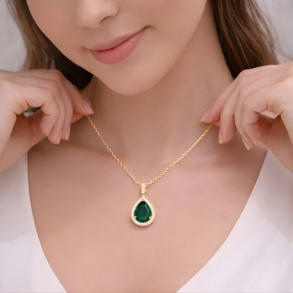 Green Stone Pendant Necklace – Minimalist Gold Color Chain, Dainty Everyday Jewelry Gift for Women