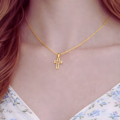 Gold Color Cross & Medallion Necklace – Minimalist Faith Pendant, Dainty Christian Jewelry Gift