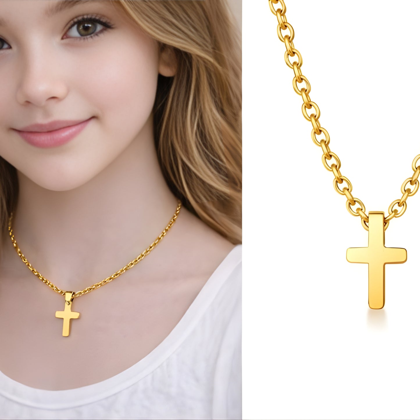 Minimalist Gold Color Cross Necklace – Faith Inspired Pendant Jewelry
