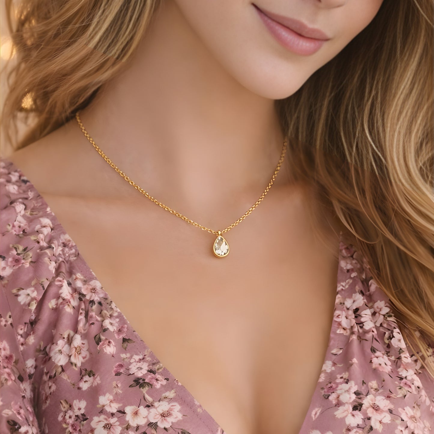Minimal Gold Teardrop Necklace for Women | Dainty Gold Pendant Necklace | Everyday Elegant Jewelry Gift