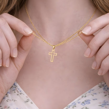 Gold Color Cross & Medallion Necklace – Minimalist Faith Pendant, Dainty Christian Jewelry Gift