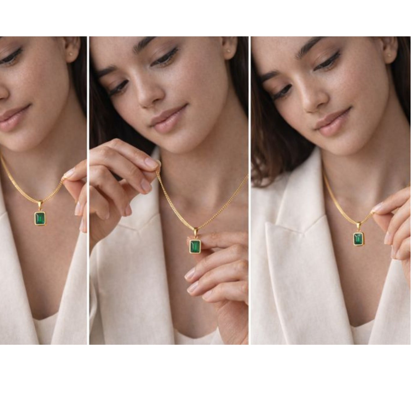 Green Stone Pendant Necklace – Minimalist Gold Color Square Charm, Dainty Everyday Jewelry for Women