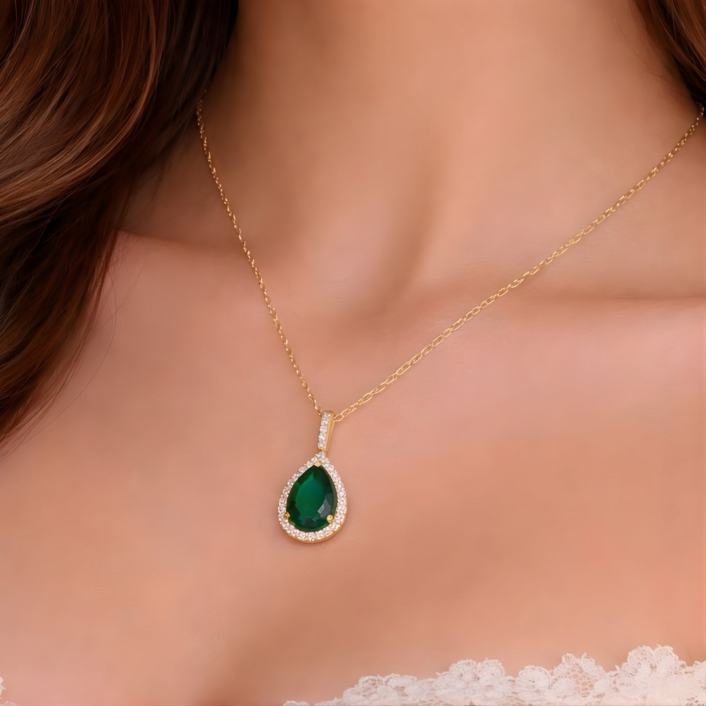 Green Stone Pendant Necklace – Minimalist Gold Color Chain, Dainty Everyday Jewelry Gift for Women