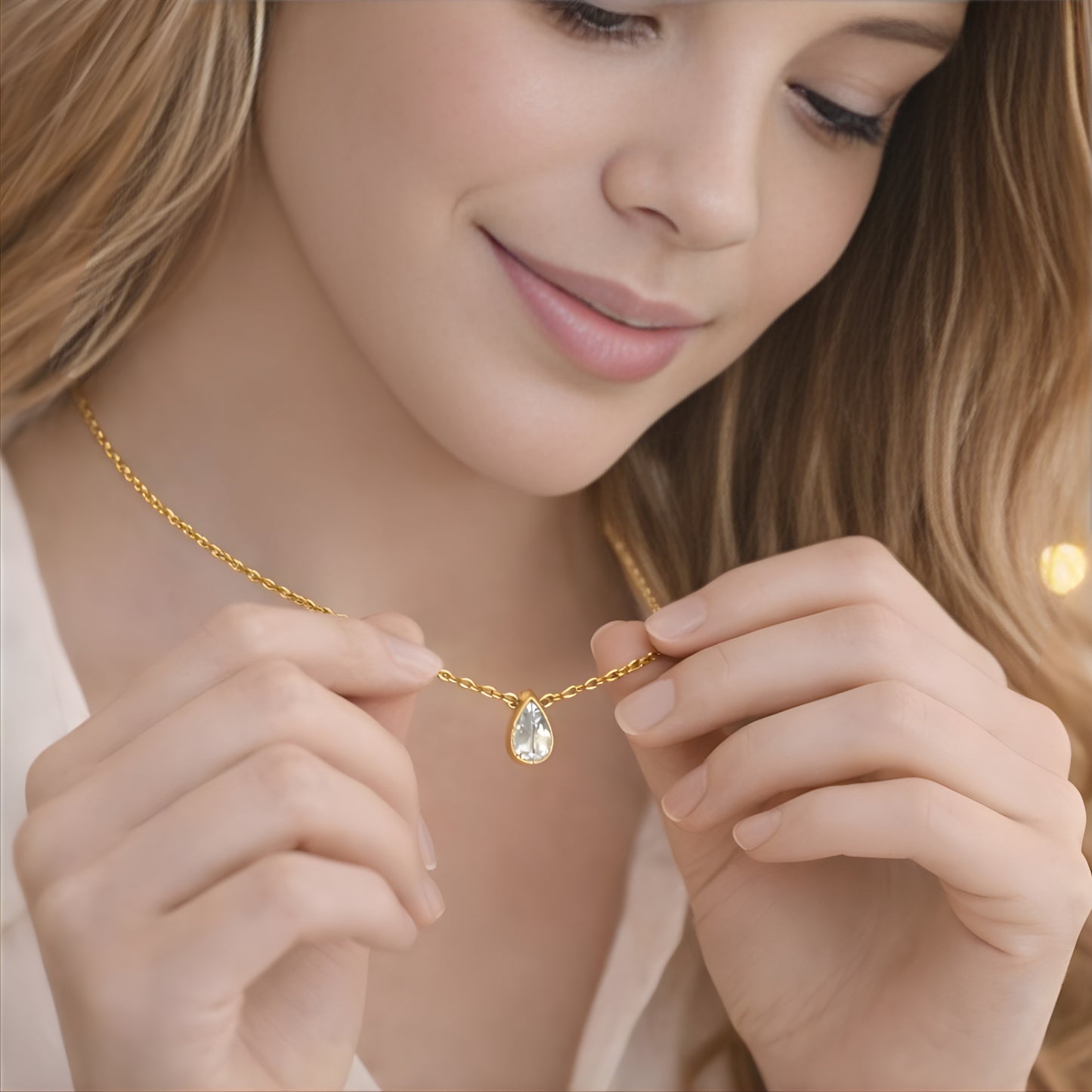 Minimal Gold Teardrop Necklace for Women | Dainty Gold Pendant Necklace | Everyday Elegant Jewelry Gift