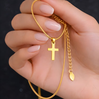 Minimalist Gold Color Cross Necklace – Dainty Christian Pendant, Everyday Faith Jewelry Gift