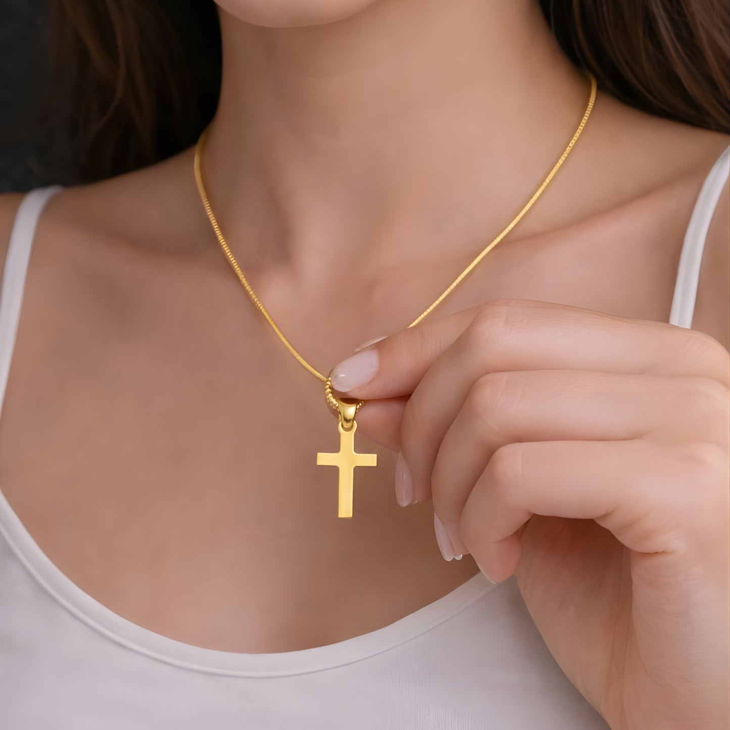Minimalist Gold Color Cross Necklace – Dainty Christian Pendant, Everyday Faith Jewelry Gift