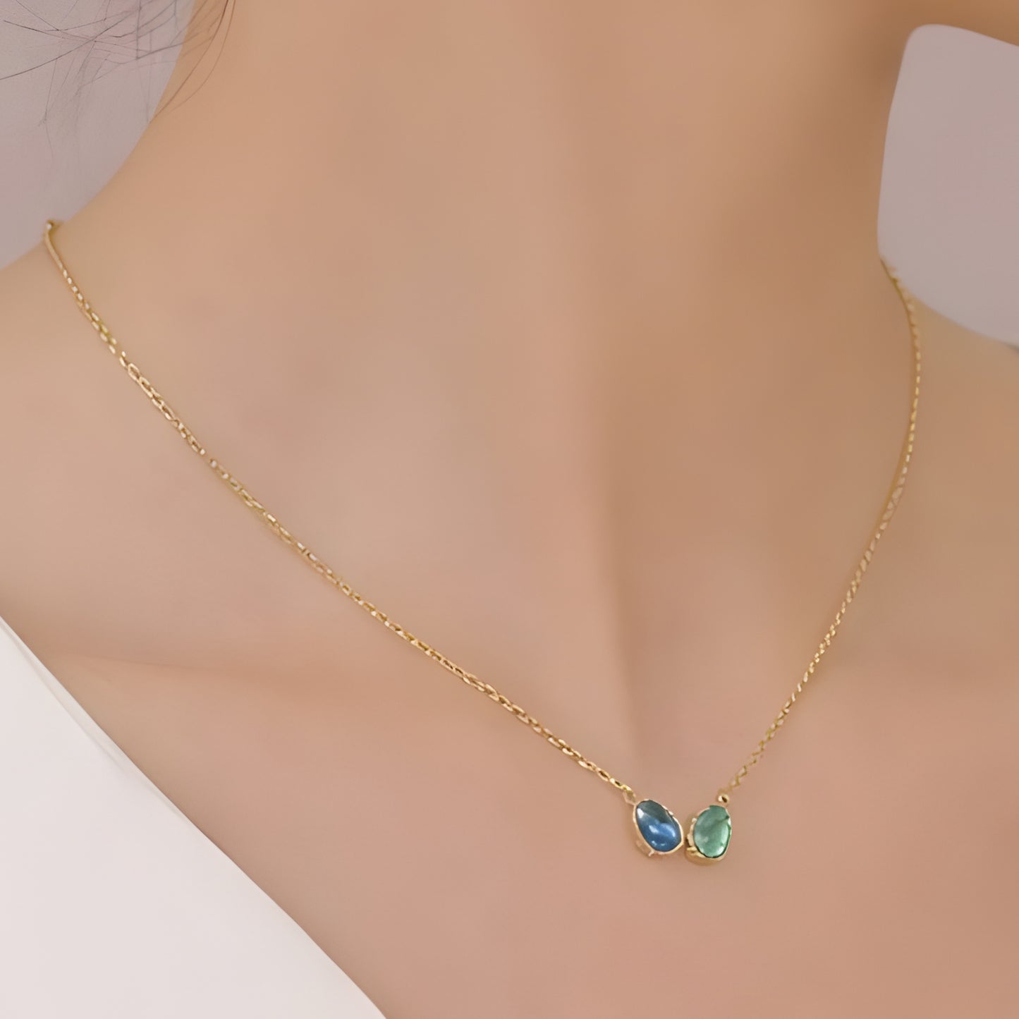 Green Stone Pendant Necklace – Minimalist Gold Color Chain, Dainty Everyday Jewelry Gift for Women