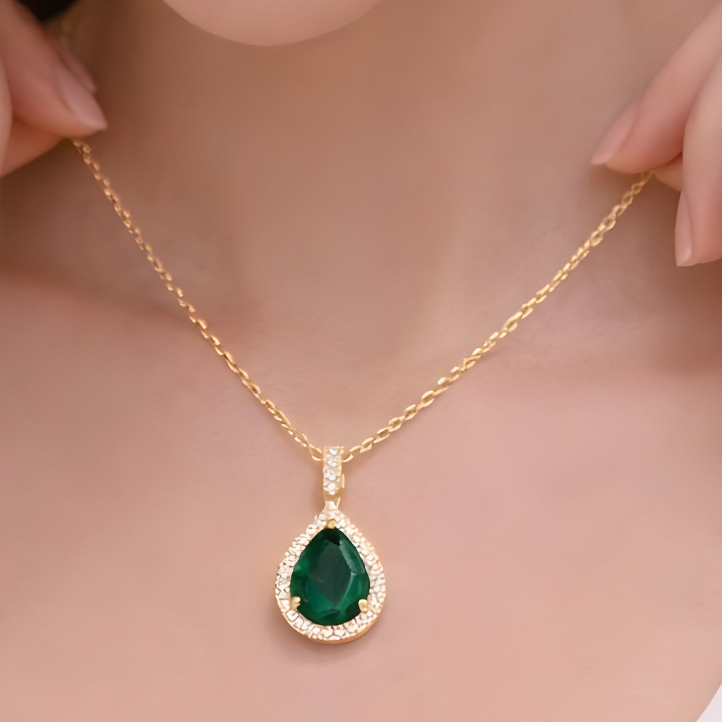 Green Stone Pendant Necklace – Minimalist Gold Color Chain, Dainty Everyday Jewelry Gift for Women