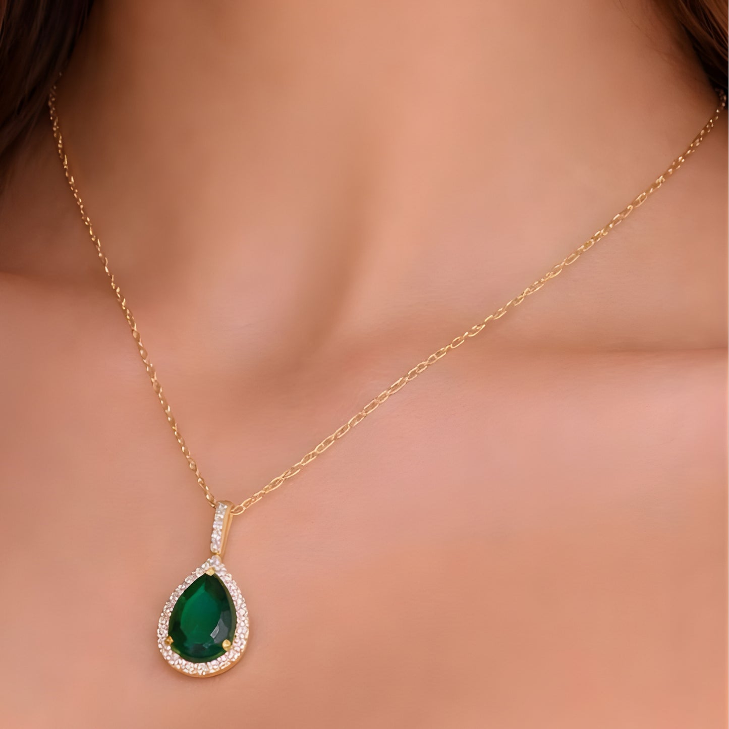 Green Stone Pendant Necklace – Minimalist Gold Color Chain, Dainty Everyday Jewelry Gift for Women