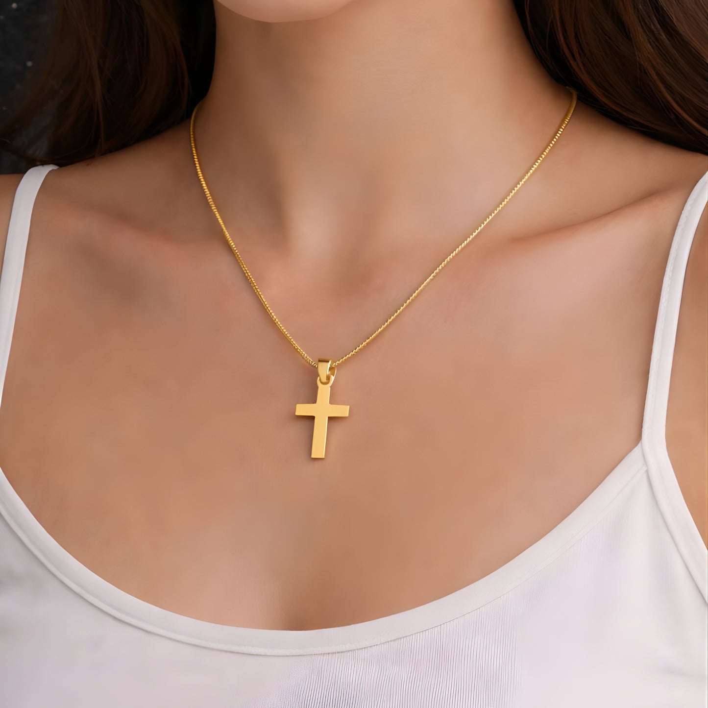 Minimalist Gold Color Cross Necklace – Dainty Christian Pendant, Everyday Faith Jewelry Gift