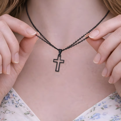 Gold Color Cross & Medallion Necklace – Minimalist Faith Pendant, Dainty Christian Jewelry Gift