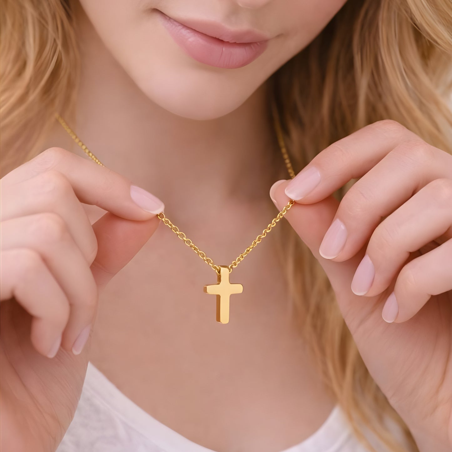 Minimalist Gold Color Cross Necklace – Faith Inspired Pendant Jewelry