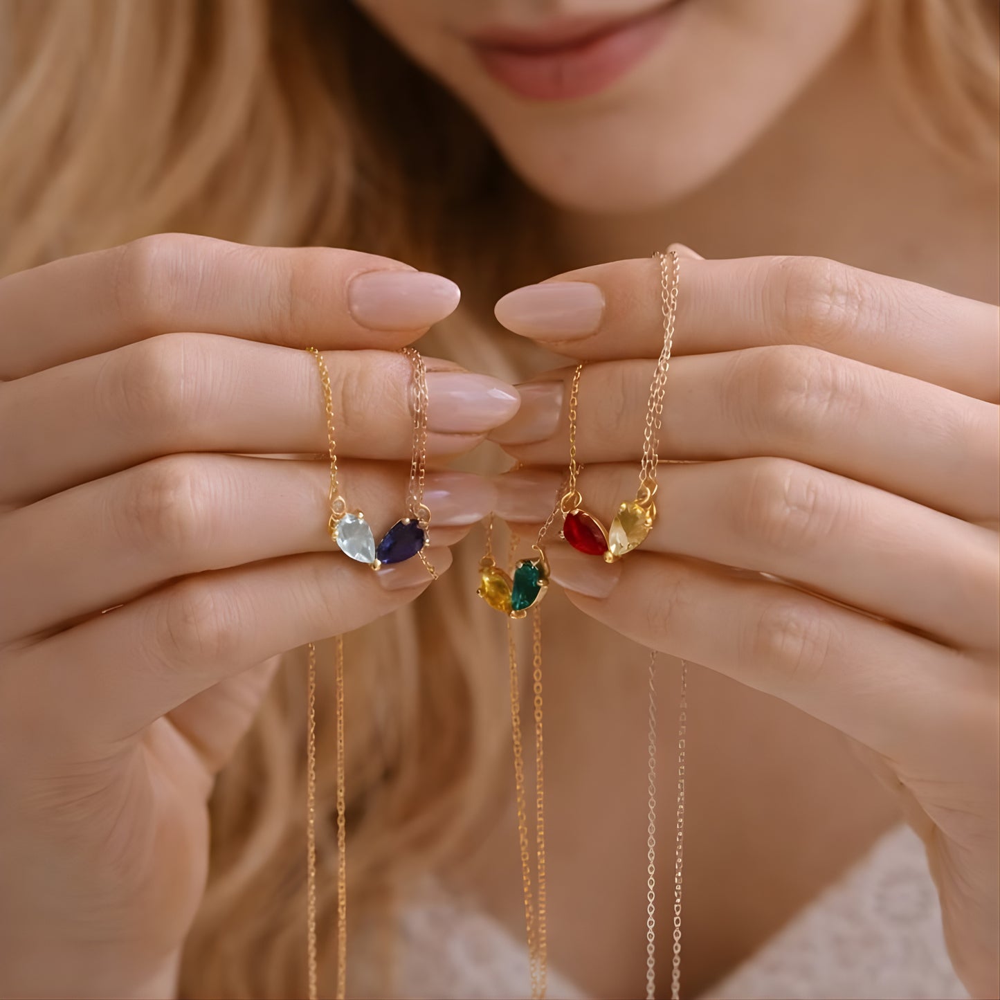 Green Stone Pendant Necklace – Minimalist Gold Color Chain, Dainty Everyday Jewelry Gift for Women