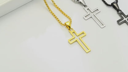 Gold Color Cross & Medallion Necklace – Minimalist Faith Pendant, Dainty Christian Jewelry Gift